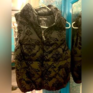 Women’s M Calvin Klein puffy vest with hide a hood and inside phone pocket